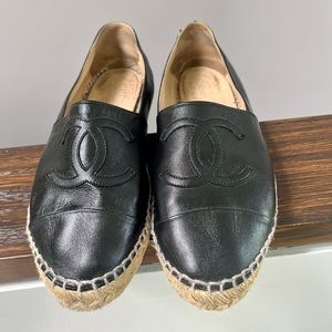 Chanel black leather espadrilles